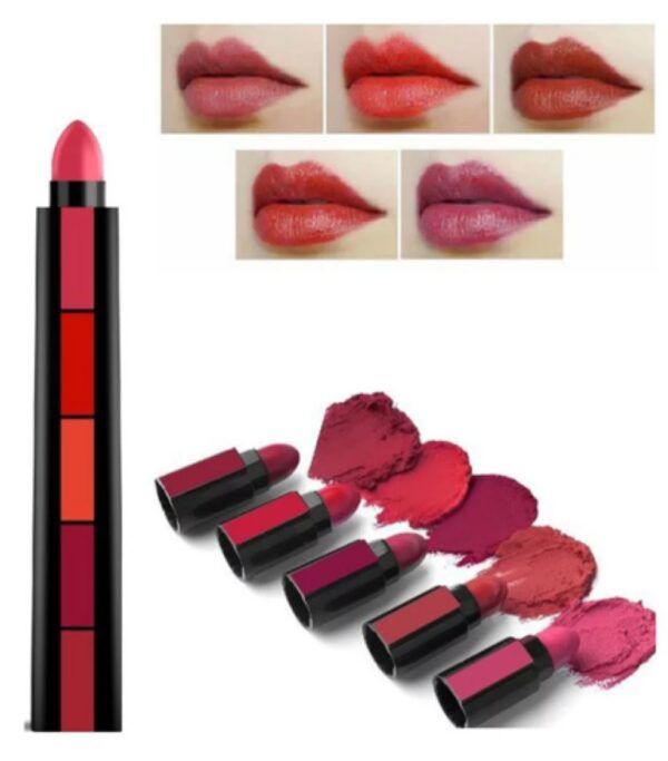 5 In 1 Matte Lipsticks Red Brown Nude Pink Maroon Waterproof Long Lasting Creamy matte Lipsticks