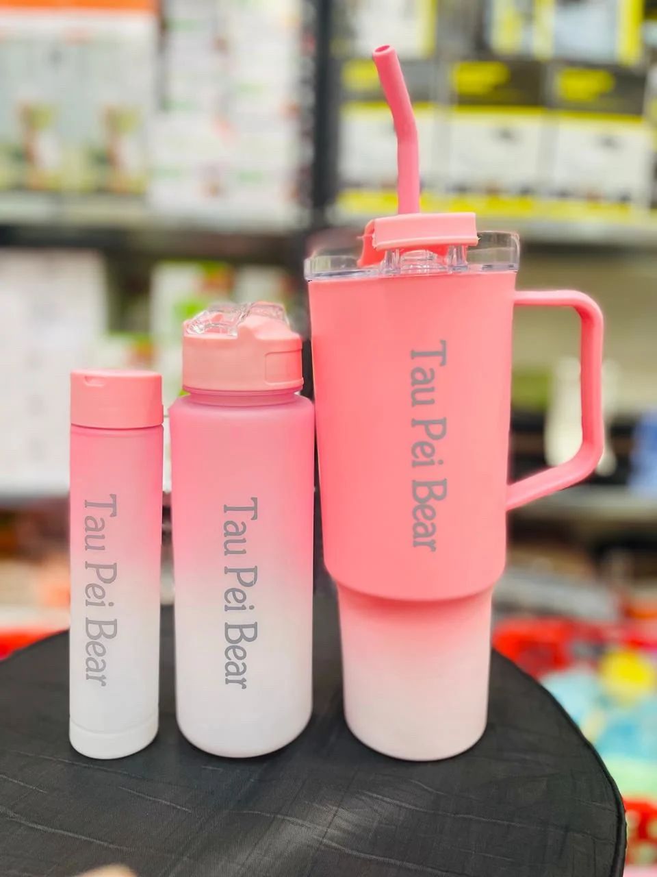 3Pcs Tumbler and Bottles, Pack Of 3 Water Bottles - Gradient Color Car Cup with Strap | Portable Plastic Drinking Cup Set with Straws for Travel Large Capacity Sports Water Bottle