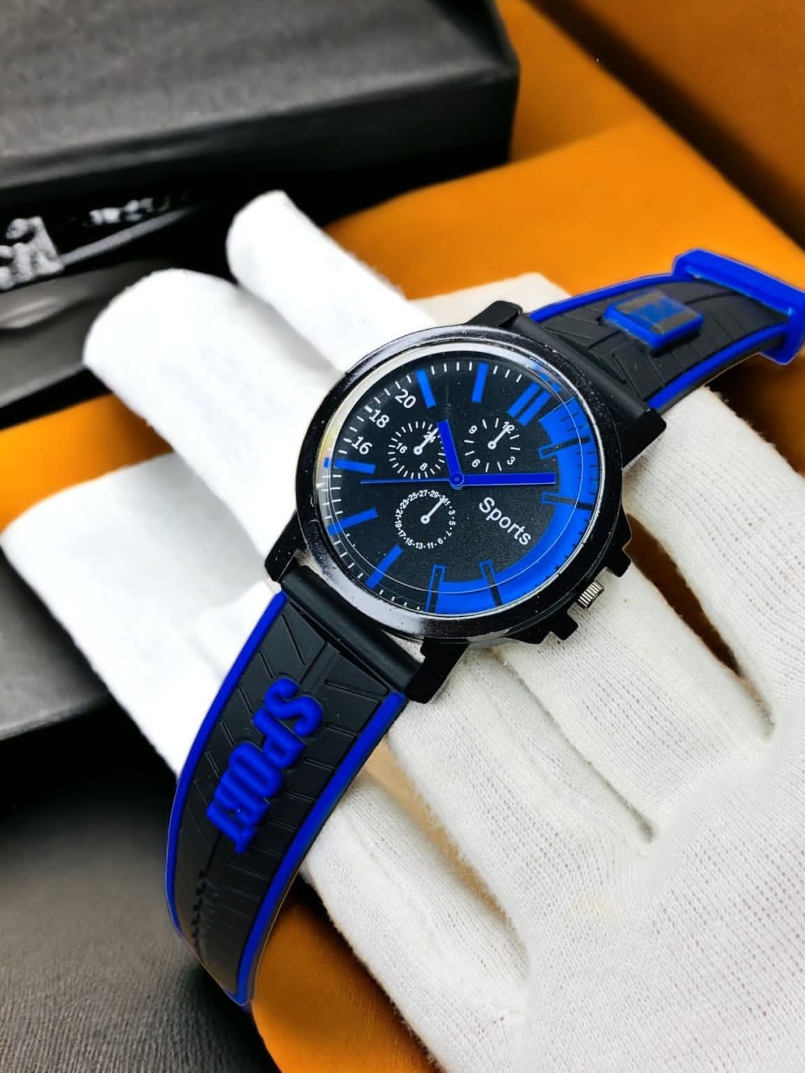 Stylish Sports Analog Rubber Strap Watch White, Blue, Orange Color