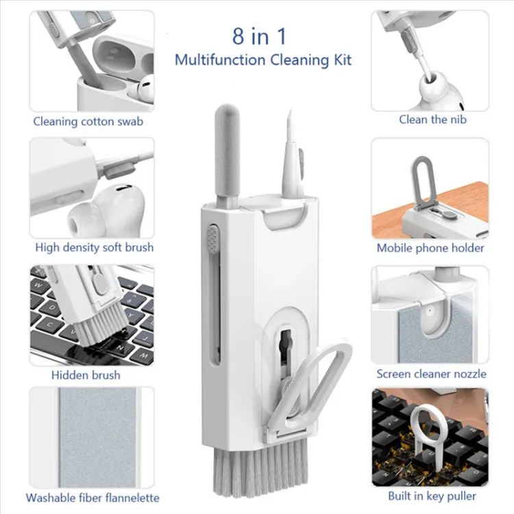 8In1 Computer Keyboard Cleaner Brush Kit Earphone Cleaning Pen for Phone Cleaning Tools