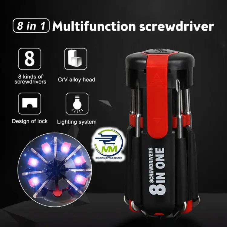 8in1 Screw Driver Screwdriver Tool Kit With LED Torch Multifunctional Screwdriver Multi Portable with 6LED Torch Tools Light Up Flashlight Maintenance