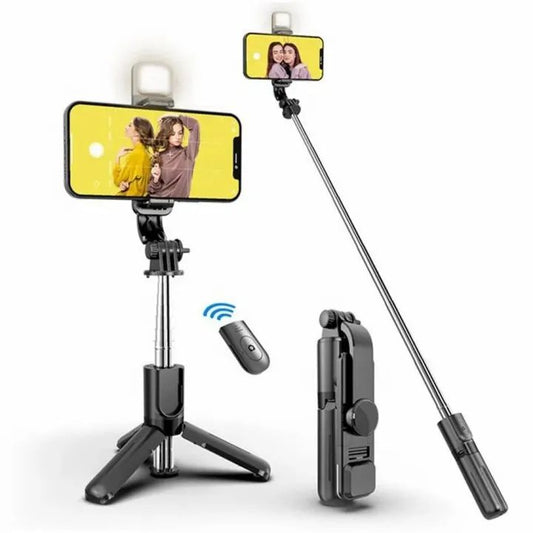 R1s Bluetooth Selfie Sticks with Remote and Selfie Light 3-in-1 Multifunctional Self Tripod & Mobile Stand Compatible with All Phones 360° Rotation with LED Fill Light