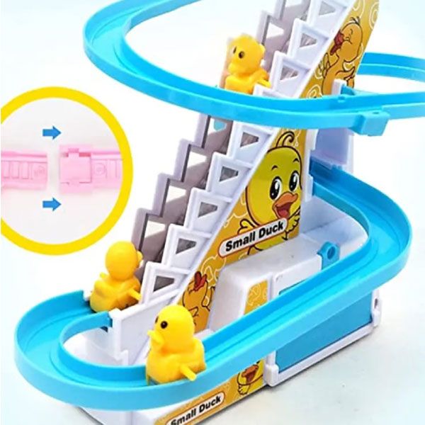 Duck Climbing Stairs Toy with Flashing Lights and Music On Off Button
