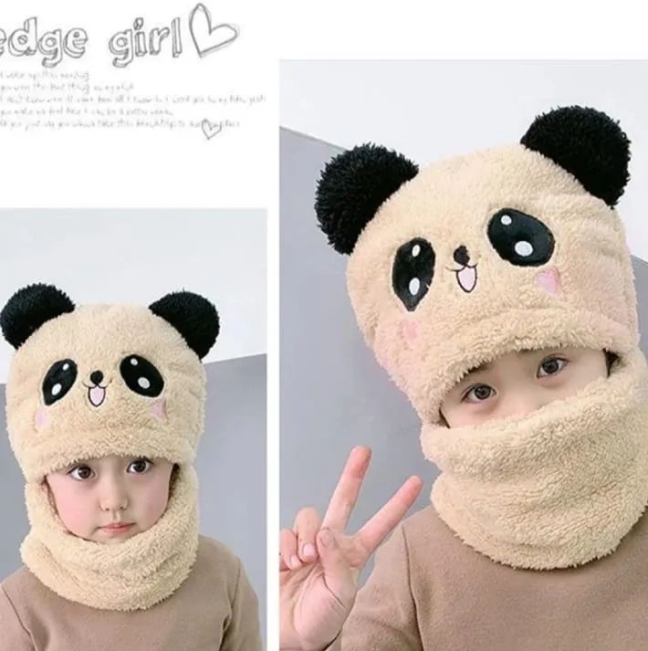 Girls Boys Hat scarf One Piece Cute Ear and neck Protection Winter Warm Fleece Hats Windproof