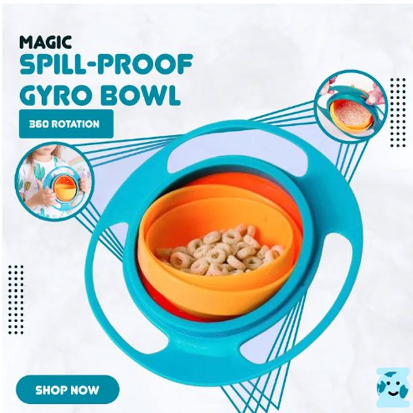 Magic Gyro Bowl 360 Degree Rotation Spill Resistant with Lid For Infant, Toddler Baby Kids Children Training Feeding Bowl