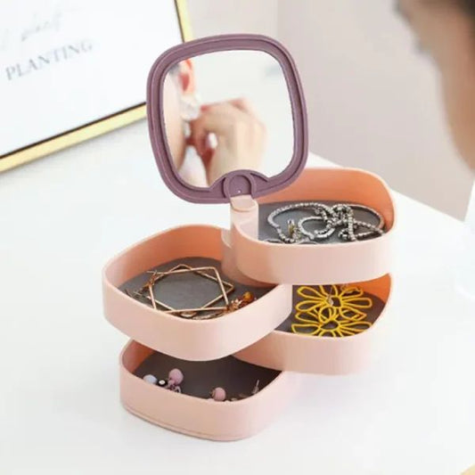 Acrylic Rotating Jewelry Organizer with Lid Transparent | Earrings & Necklace Bracelets Holder | Rotating Makeup Organizer