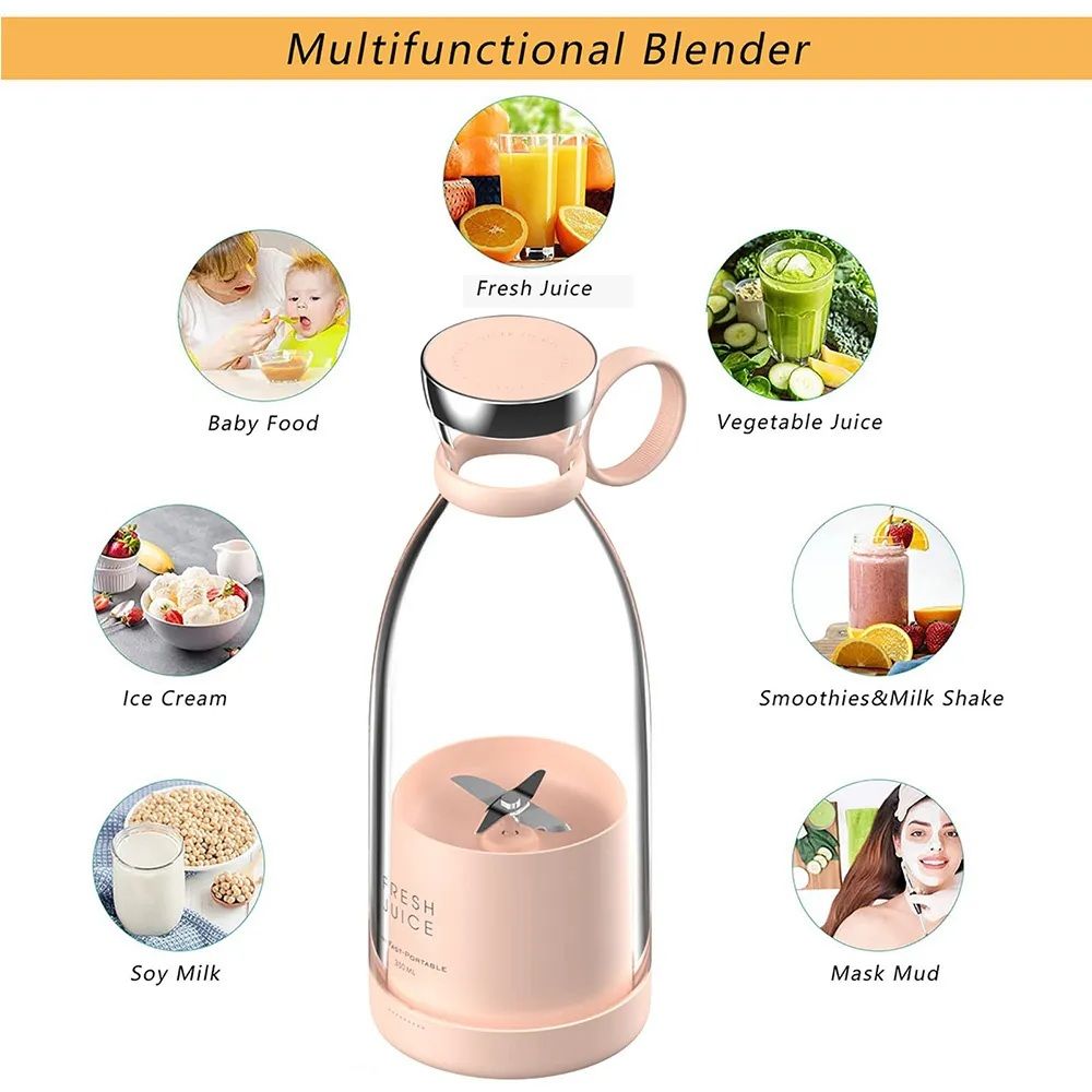 Portable Electric Blender Bottle Juicer for Shakes and Smoothies, Mini Juicer Bottle for Traveling (Multicolour) USB Chargeable Juicer Blender6 Blades 380ml-