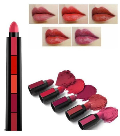 5 In 1 Matte Lipsticks Red Brown Nude Pink Maroon Waterproof Long Lasting Creamy matte Lipsticks