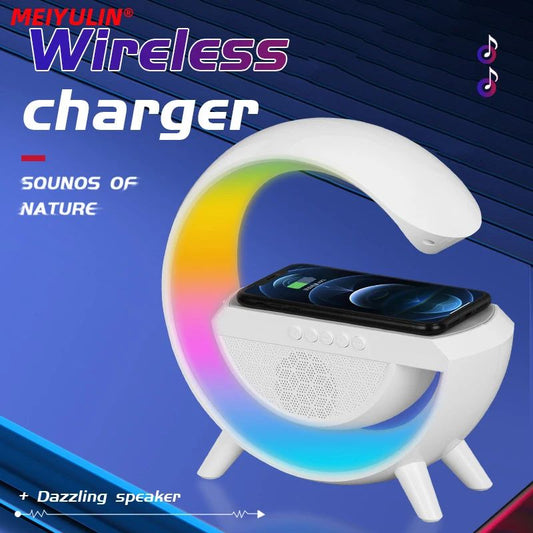 G Lamp Smart Bluetooth Speaker Wireless Fast Charger Station LED RGB Desk Light Support TF Card AUX for iPhon Samsung Power bank