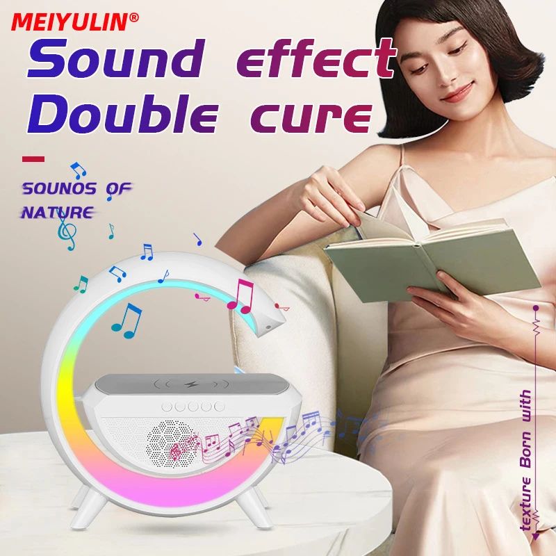 G Lamp Smart Bluetooth Speaker Wireless Fast Charger Station LED RGB Desk Light Support TF Card AUX for iPhon Samsung Power bank