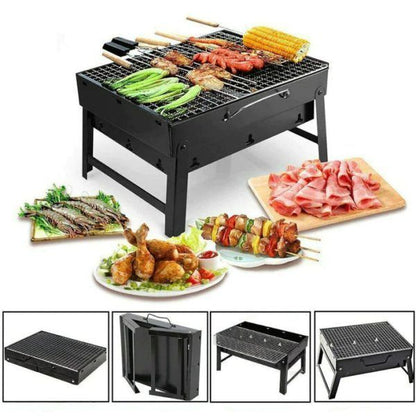 Folding Portable Outdoor Barbeque Charcoal BBQ Grill Oven Black Carbon Steel
