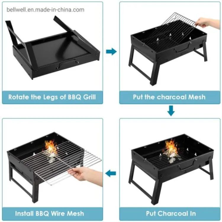 Folding Portable Outdoor Barbeque Charcoal BBQ Grill Oven Black Carbon Steel