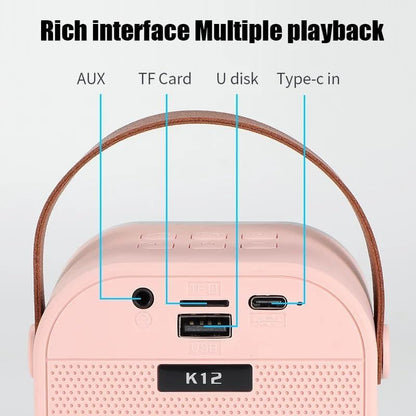 K12 Microphone Karaoke Bluetooth Speaker RGB Light Two 5W Speakers Sound Subwoofer Boombox Support Multiple Input Modes