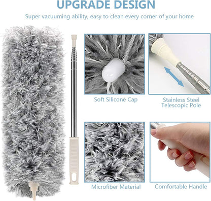 Microfiber Duster with Extension Pole Stainless Steel 30 to 100 with Bendable Head Extendable Long Gray Duster for Cleaning Ceiling Fan, Keyboard, Furniture, Cars