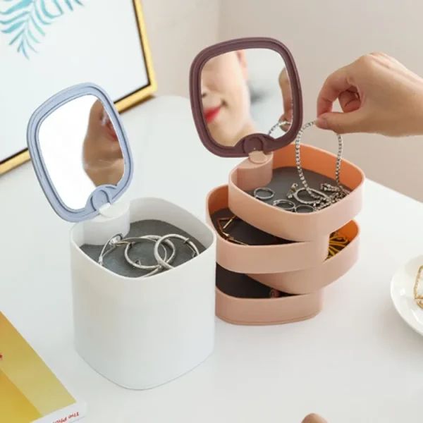Acrylic Rotating Jewelry Organizer with Lid Transparent | Earrings & Necklace Bracelets Holder | Rotating Makeup Organizer