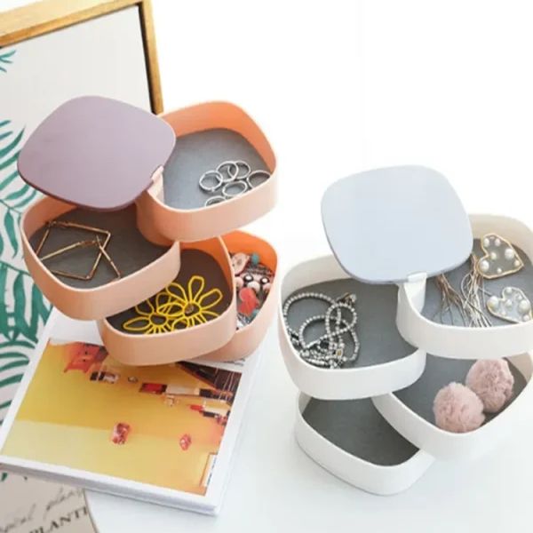 Acrylic Rotating Jewelry Organizer with Lid Transparent | Earrings & Necklace Bracelets Holder | Rotating Makeup Organizer