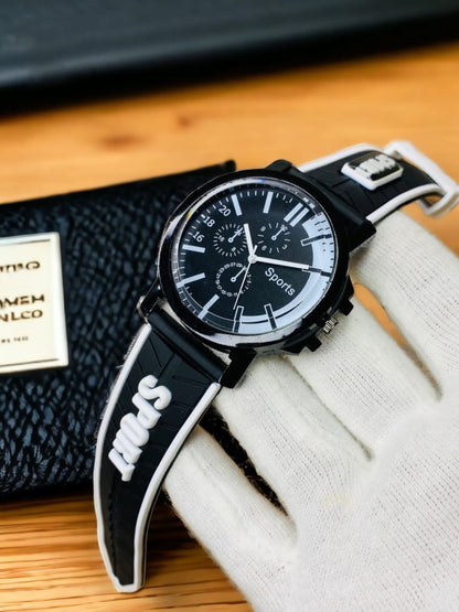 Stylish Sports Analog Rubber Strap Watch White, Blue, Orange Color